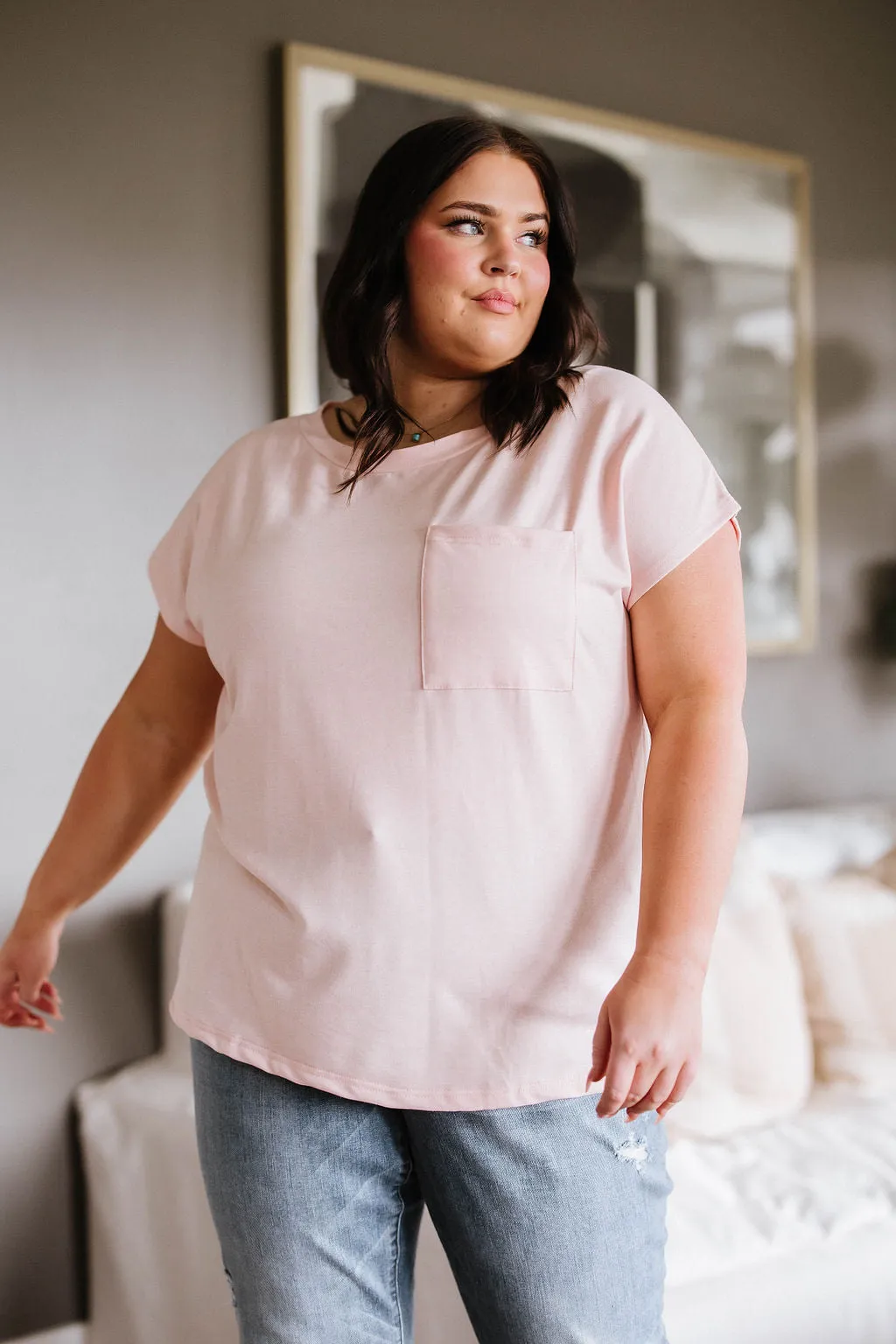 Little Bit Front Pocket Tee in Soft Pink