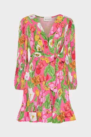 LIV TULIP ROSETTE PLEATED DRESS