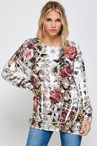 Long-Sleeved Buttery Soft Floral Top
