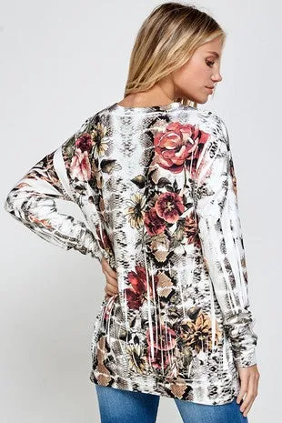 Long-Sleeved Buttery Soft Floral Top