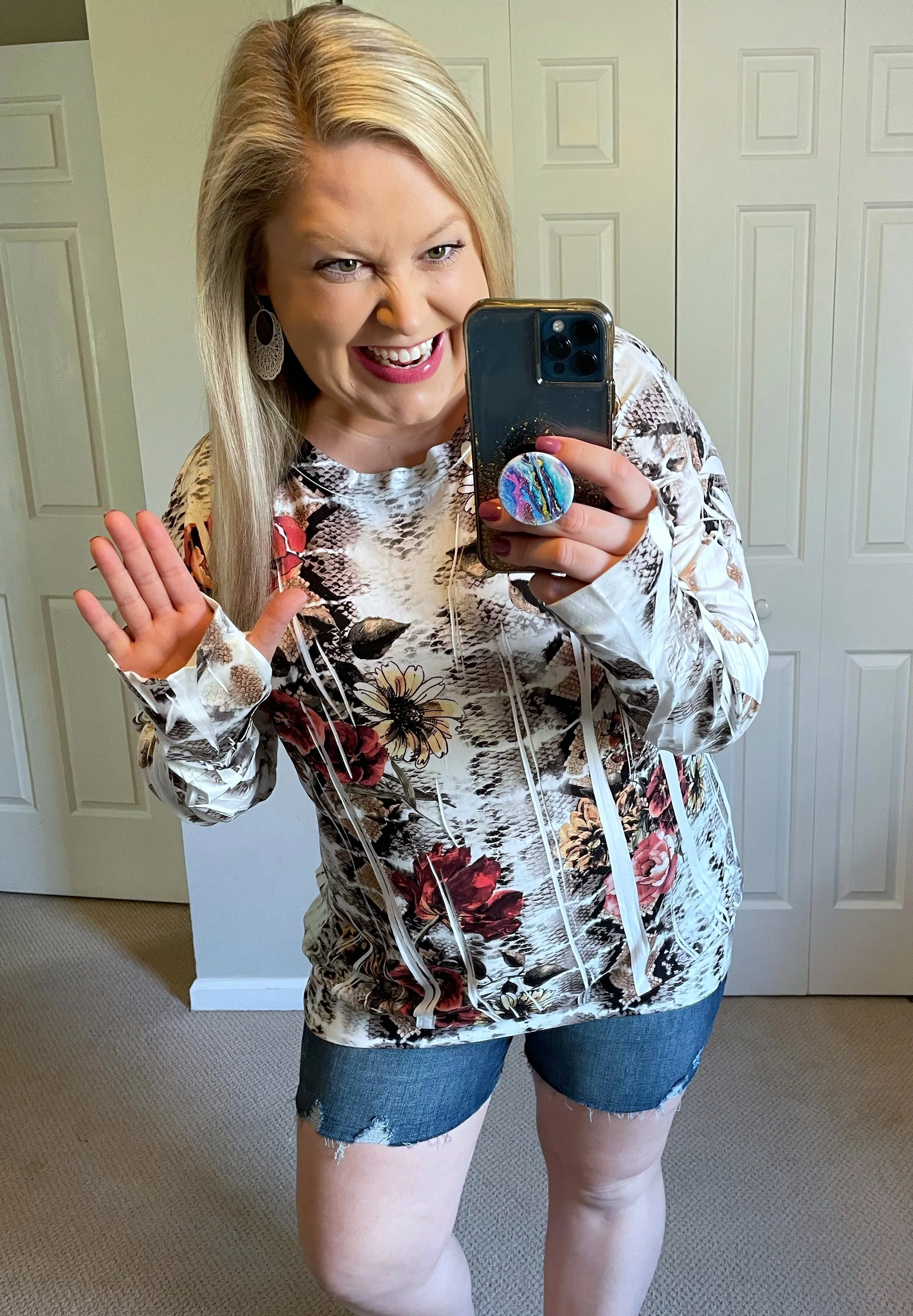 Long-Sleeved Buttery Soft Floral Top