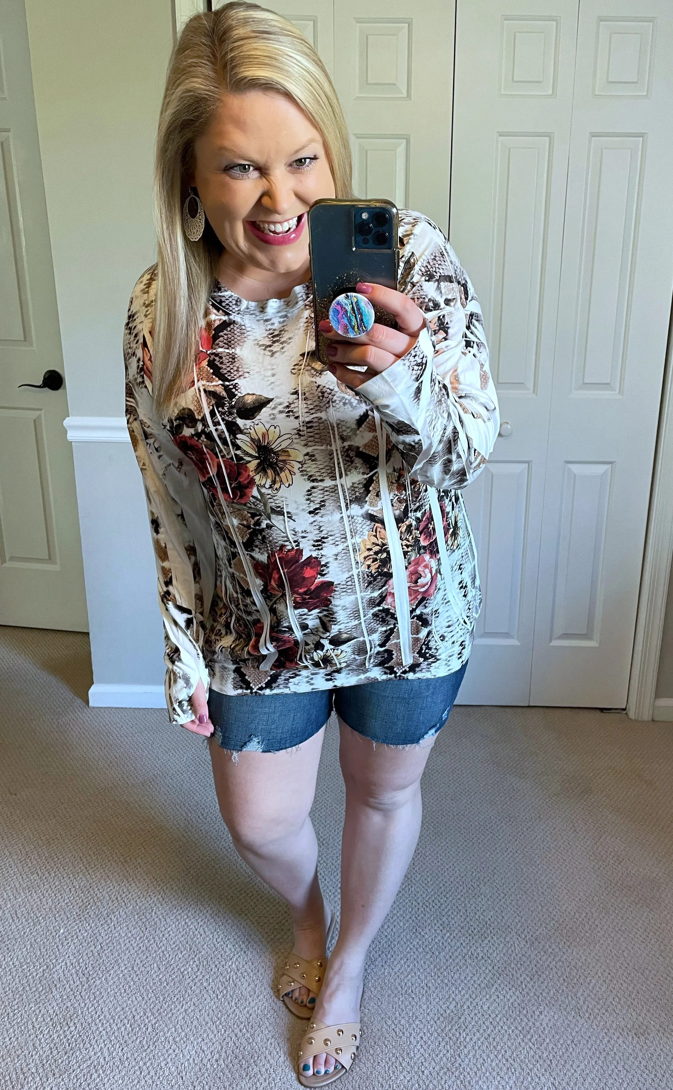 Long-Sleeved Buttery Soft Floral Top