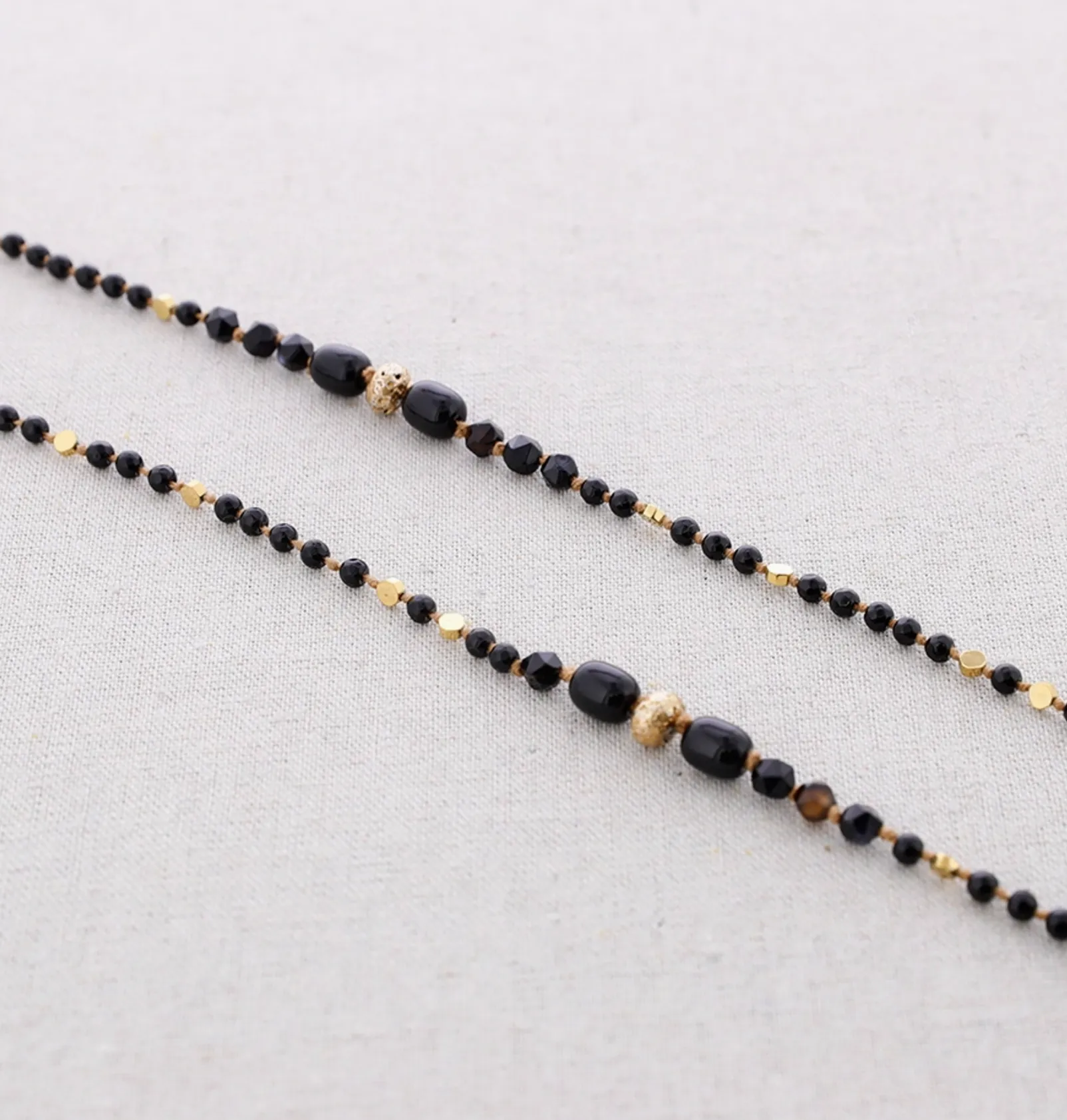 Long Steel Stone Necklace-Black