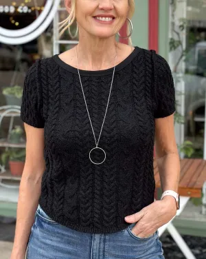 LUSH LIFE CABLE KNIT TEXTURED SWEATER - BLACK