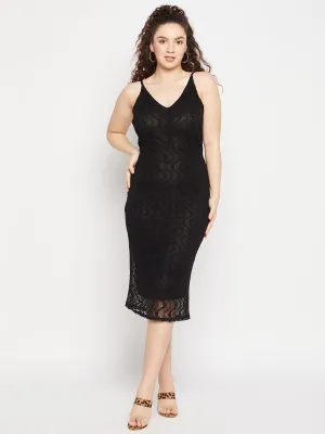 Madame Black Camisole-Neckline Lace Bodycon Dress