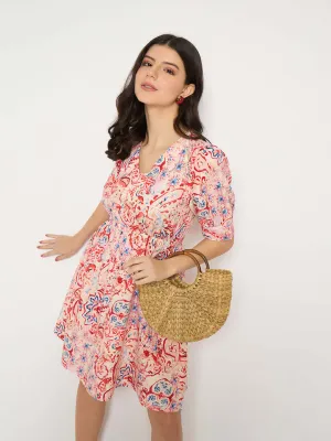 Madame Paisley Print Elasticated Waist Red Cotton Dress