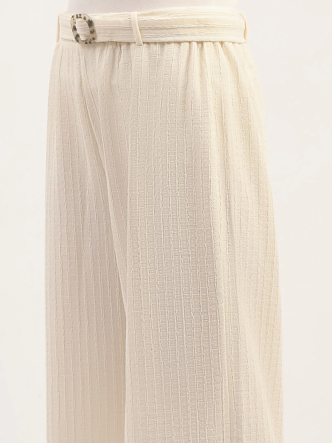 Madame Waist Belted Tapered Fit White Trousers