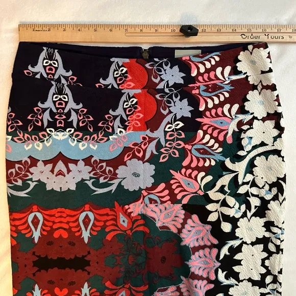 Maeve Anthropologie Women's Large Pencil Skirt Multicolor Navy Floral Textured
