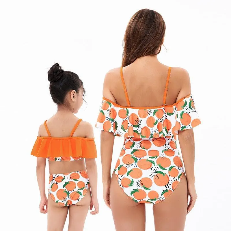 Matching Mommy & Me Orange Print Swimsuit