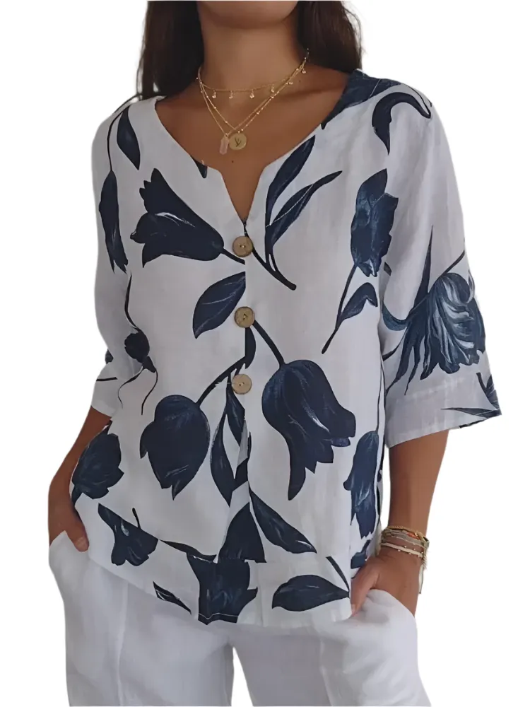 Melisa – Elegant Floral Long-Sleeved Blouse for Women