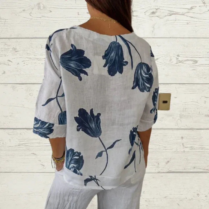 Melisa – Elegant Floral Long-Sleeved Blouse for Women