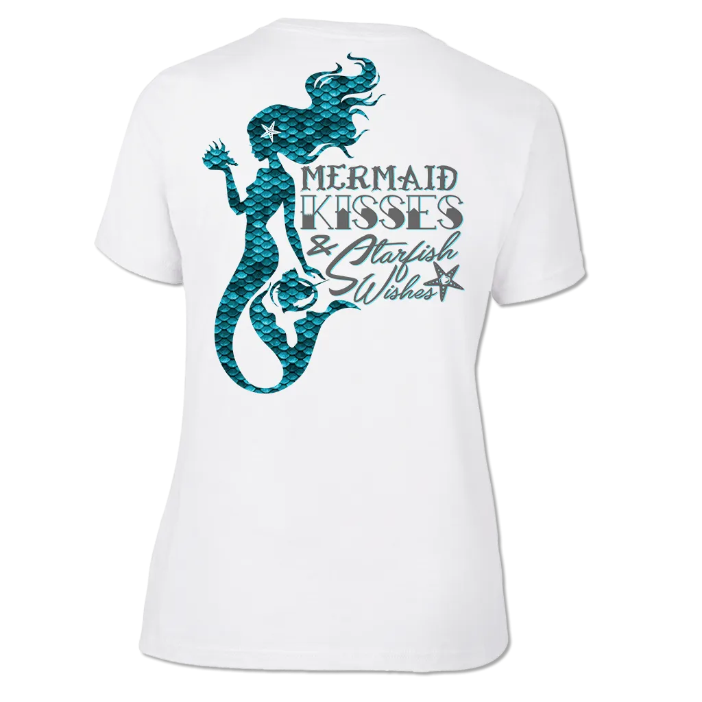 Mermaid Kisses - Ladies V-neck Performance Fishing Tee - Short Sleeve