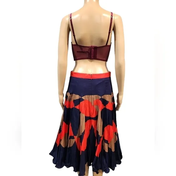 Milly of New York Christine women's multi cotton accordion pleat midi Skirt 8