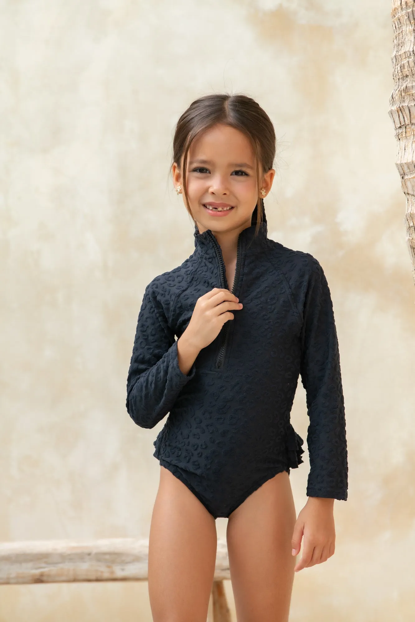 Mini Blake Surfsuit - Textured Leopard Charcoal