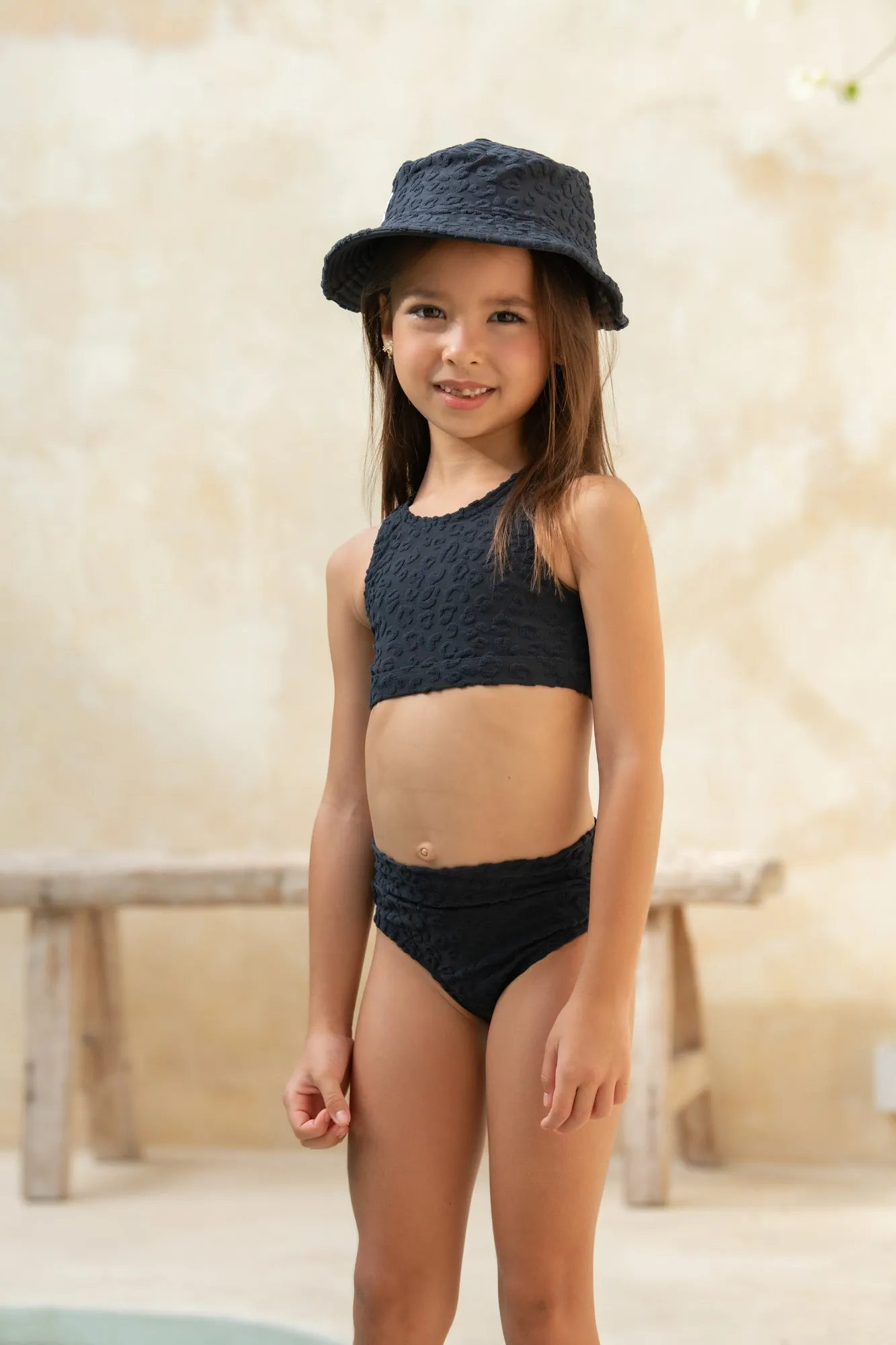 Mini Gia Bikini Set - Textured Leopard Charcoal