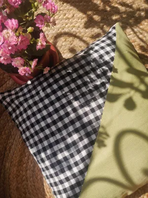 Mint and Checks Diagonal Cushion