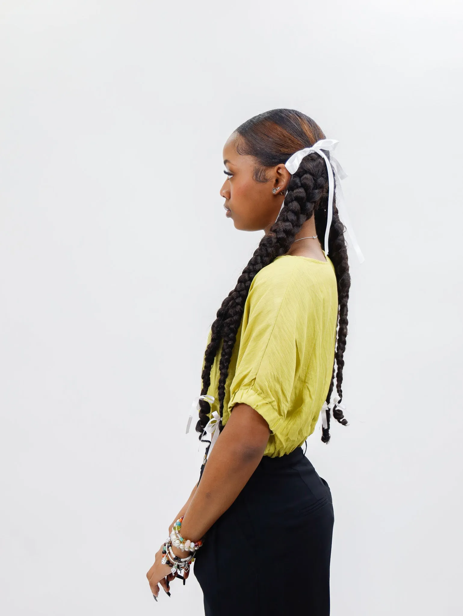 Miou Muse Textured Fabric Top with Button Detail on Back - Lemon Grass