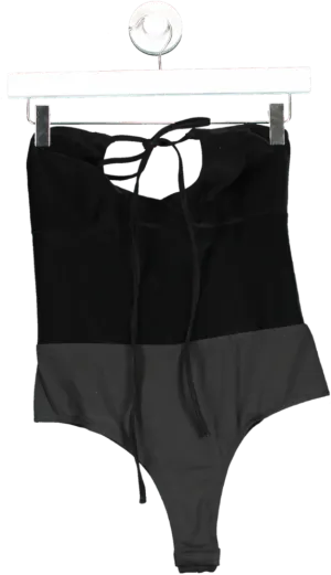 Misspap Black Textured Leather Look Cross Over Bodysuit UK 8