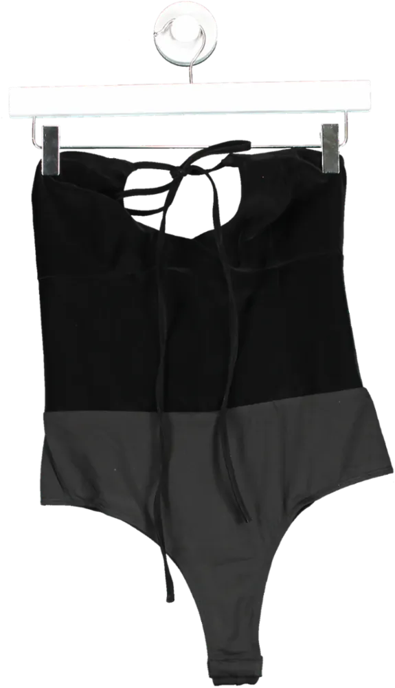 Misspap Black Textured Leather Look Cross Over Bodysuit UK 8