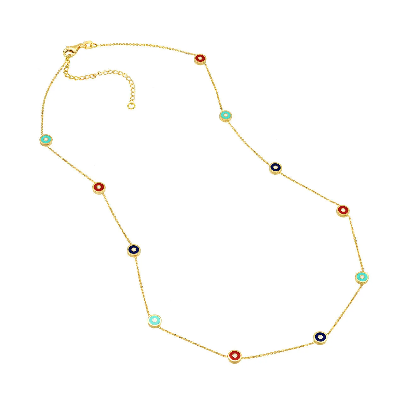 Mixed Enamel Round Evil Eye Station Necklace