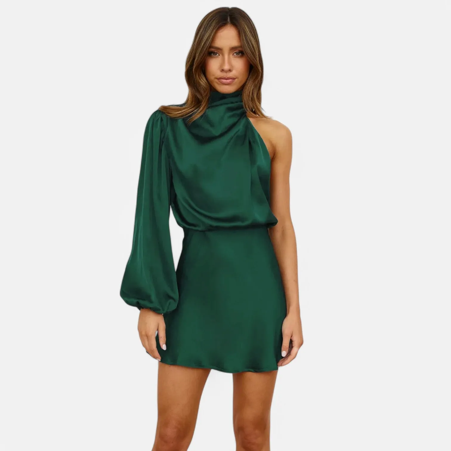 Monacogents | Women's One-Shoulder Satin Mini Dress Cocktail Party Dress