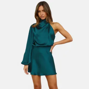 Monacogents | Women's One-Shoulder Satin Mini Dress Cocktail Party Dress