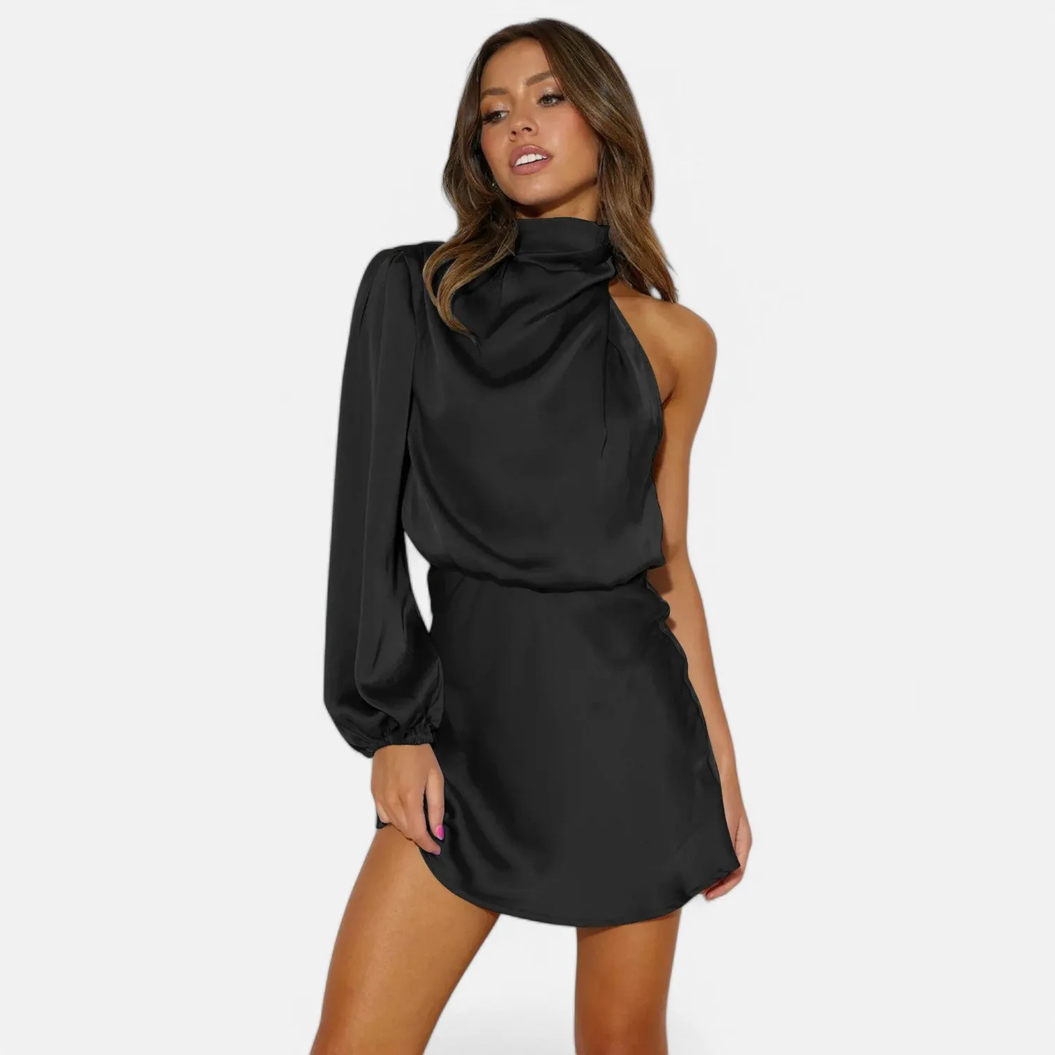 Monacogents | Women's One-Shoulder Satin Mini Dress Cocktail Party Dress