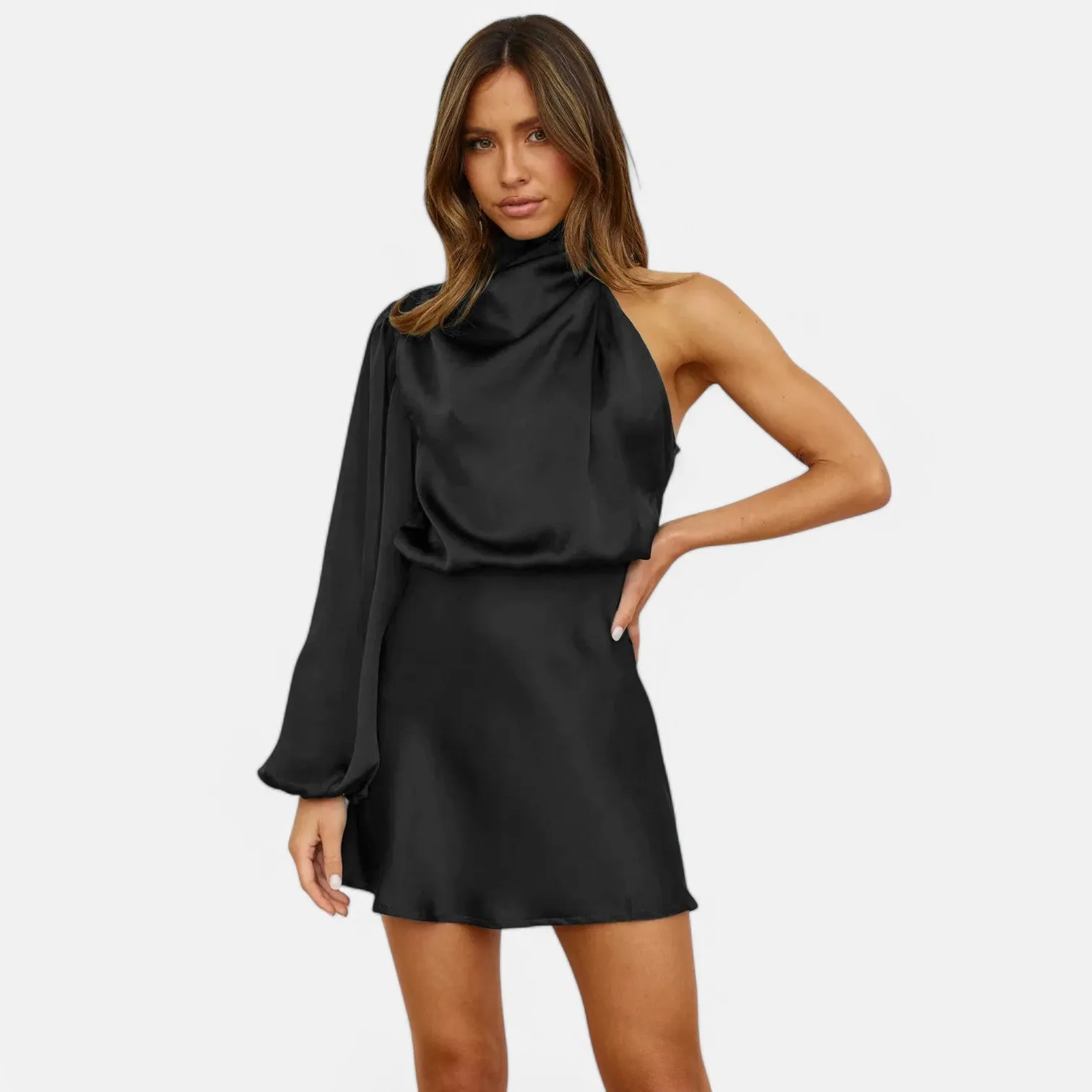 Monacogents | Women's One-Shoulder Satin Mini Dress Cocktail Party Dress