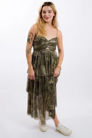Moon River Metallic Cut-Out Tiered Maxi Dress - Black Gold