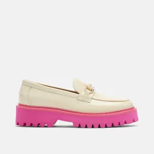Ms. Boulevard Cream/Pink Patent Leather Bit Loafers