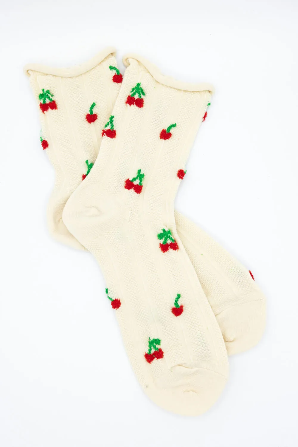Multi Cherries Socks for Women in Ivory | SK252