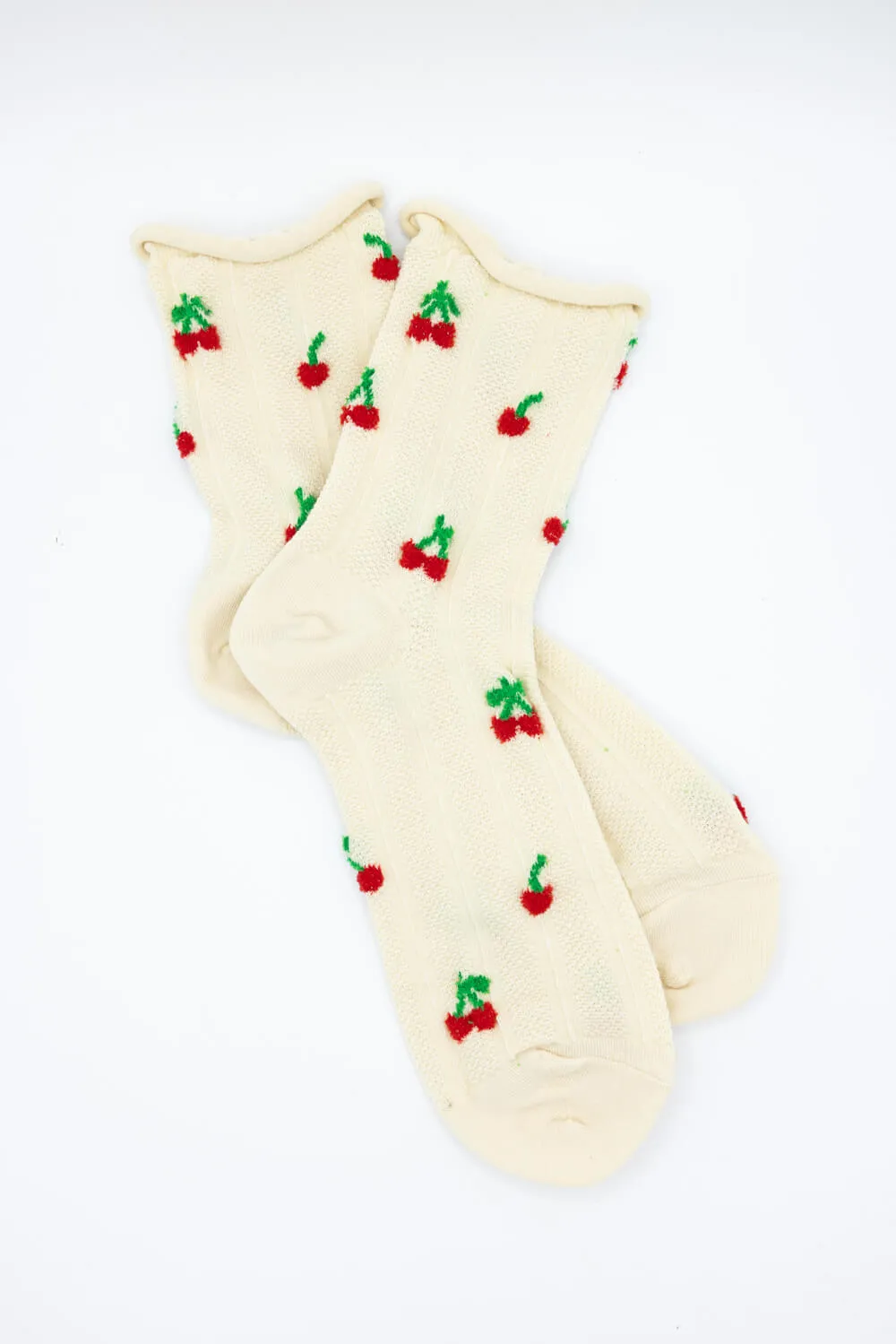 Multi Cherries Socks for Women in Ivory | SK252
