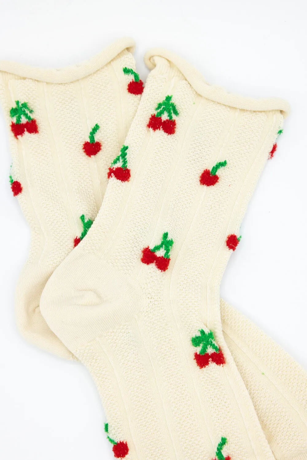 Multi Cherries Socks for Women in Ivory | SK252