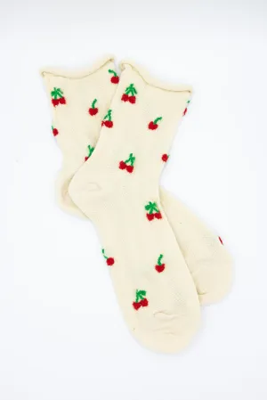 Multi Cherries Socks for Women in Ivory | SK252