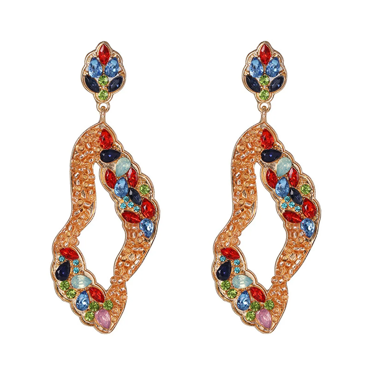 Multicolor Crystal & 18K Gold-Plated Open Leaf Drop Earrings