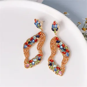 Multicolor Crystal & 18K Gold-Plated Open Leaf Drop Earrings