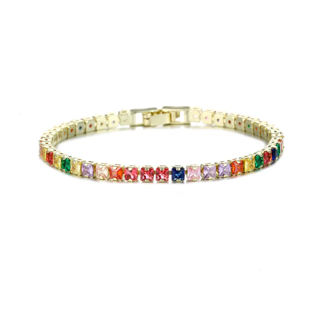 Multicolor Crystal & 18K Gold-Plated Tennis Bracelet