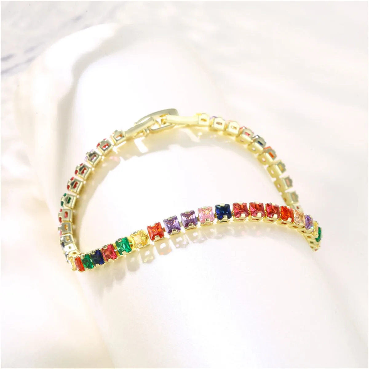 Multicolor Crystal & 18K Gold-Plated Tennis Bracelet