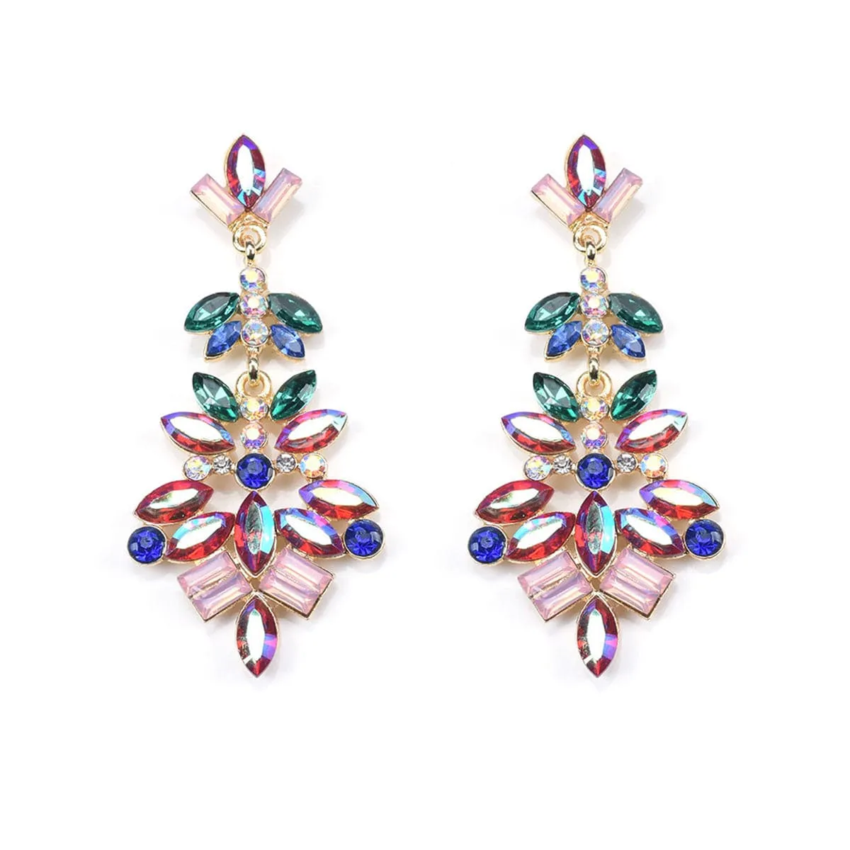 Multicolor Crystal & Cubic Zirconia Flower Drop Earrings