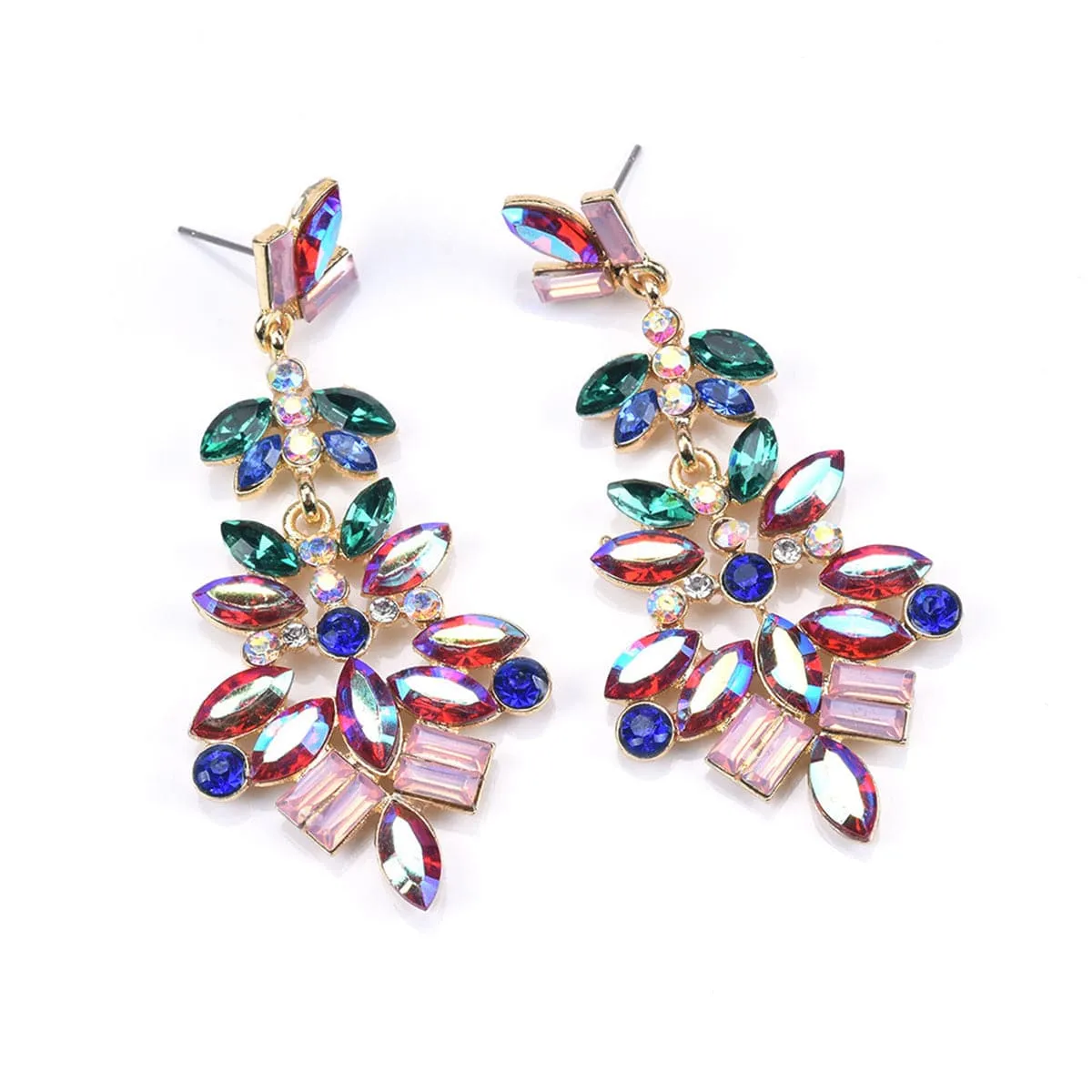 Multicolor Crystal & Cubic Zirconia Flower Drop Earrings