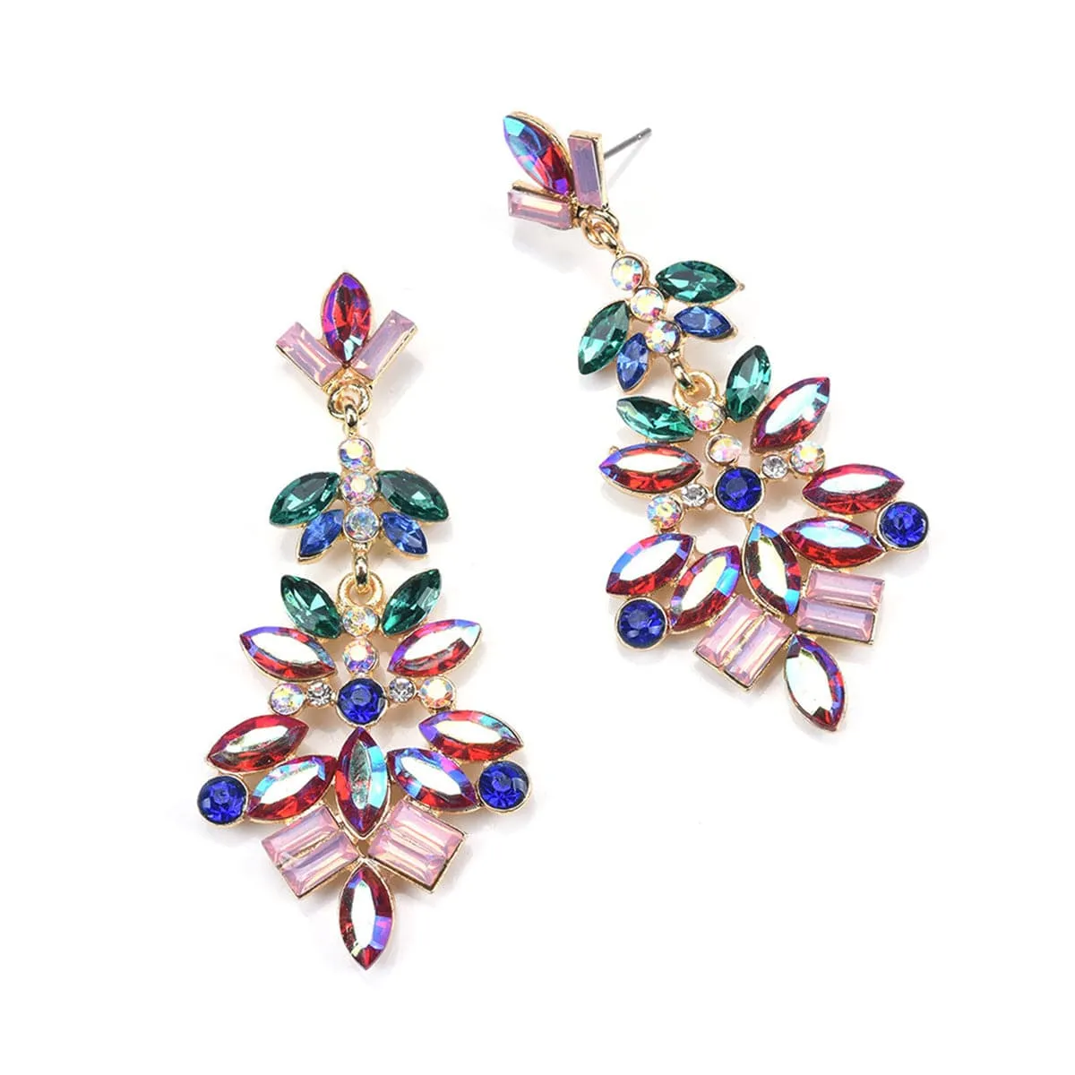 Multicolor Crystal & Cubic Zirconia Flower Drop Earrings
