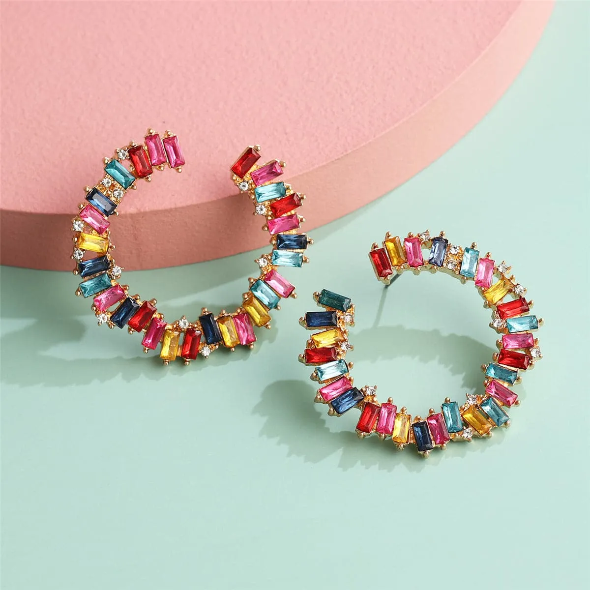 Multicolor Crystal & Cubic Zirconia Hoop Earrings