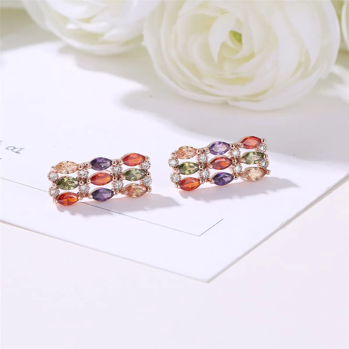 Multicolor Crystal & Cubic Zirconia Pear Rectangle Stud Earrings