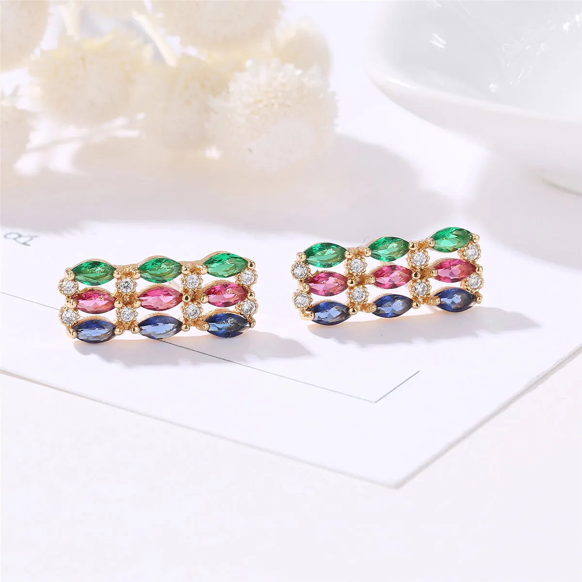 Multicolor Crystal & Cubic Zirconia Pear Rectangle Stud Earrings