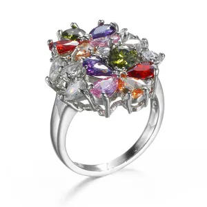 Multicolor Crystal & Silver-Plated Floral Pear-Cut Ring