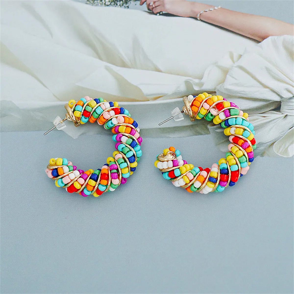 Multicolor Howlite & 18K Gold-Plated Beaded Hoop Earrings