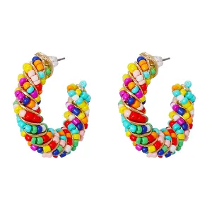 Multicolor Howlite & 18K Gold-Plated Beaded Hoop Earrings