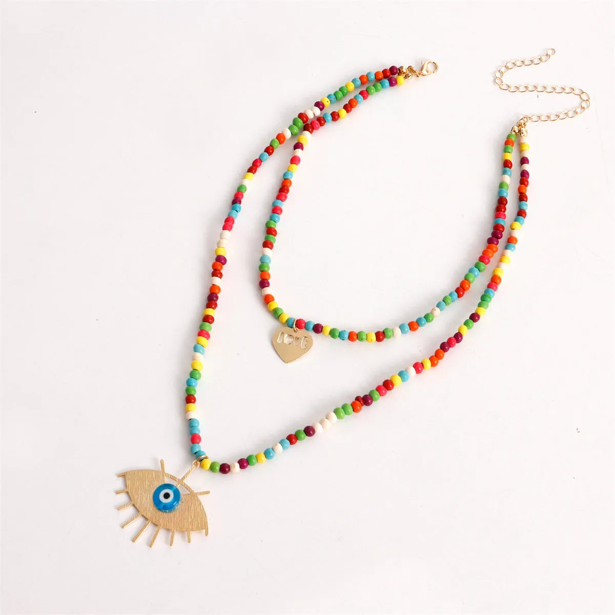 Multicolor Howlite & Acrylic 18K Gold-Plated Heart Eye Layered Pendant Necklace