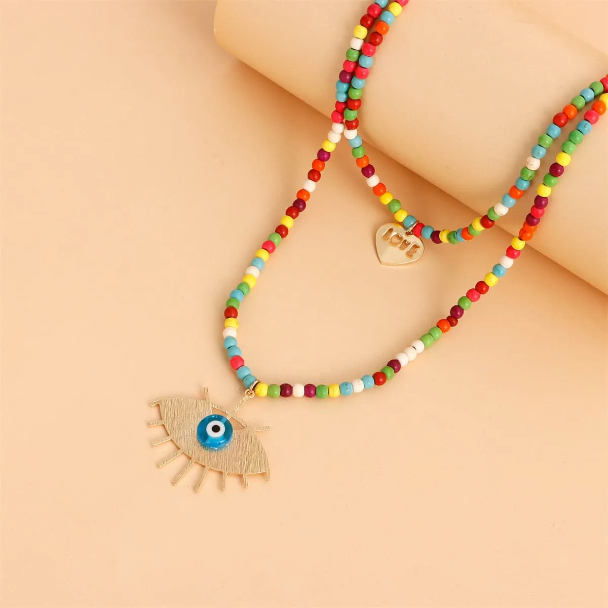 Multicolor Howlite & Acrylic 18K Gold-Plated Heart Eye Layered Pendant Necklace
