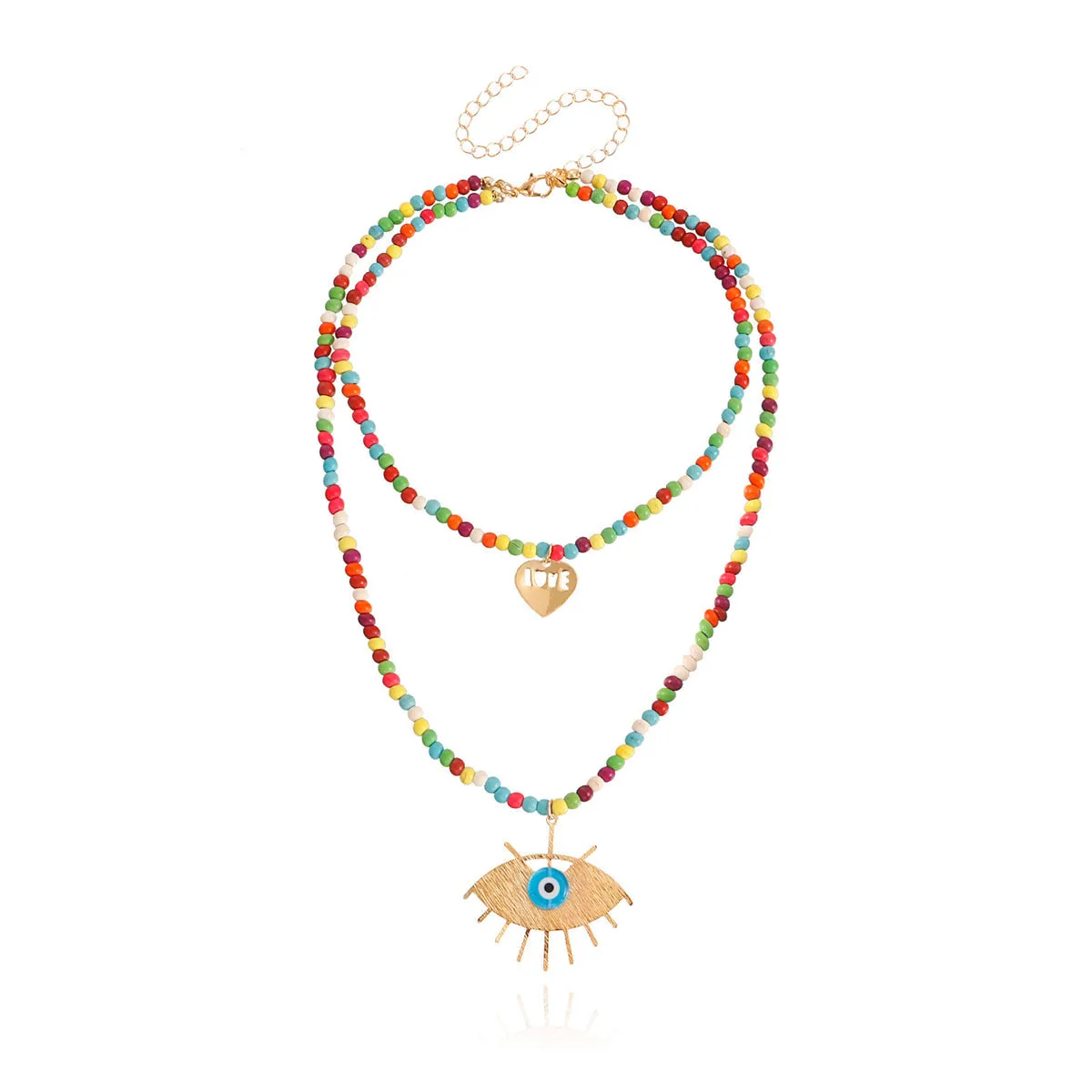 Multicolor Howlite & Acrylic 18K Gold-Plated Heart Eye Layered Pendant Necklace